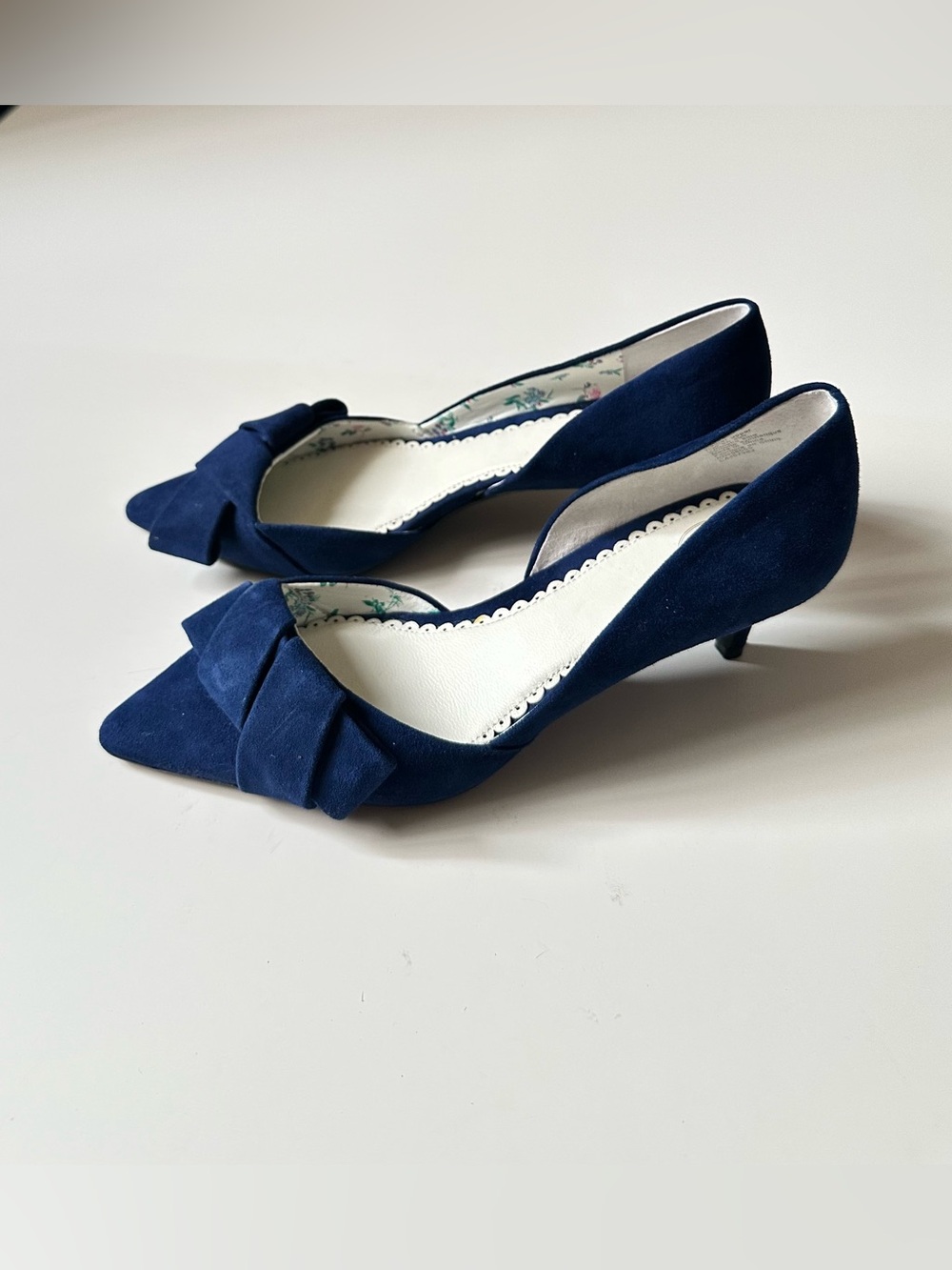 1901 Barrett Bow Suede Pointed-toe d'Orsay Pump Low Kitten Heel Cobalt Blue ~7